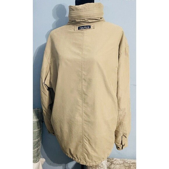 Men’s Vintage Tan Nautica Jacket SzXL Zip Front With Pockets Hidden Hood - Picture 6 of 16